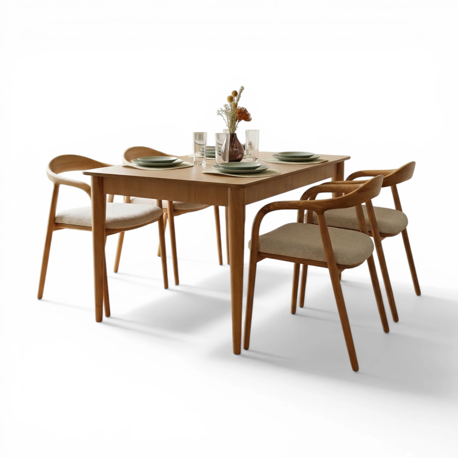 Panel Masa & Yılan Sandalye Takımı | 4 Kişilik Modern Ahşap Yemek Seti